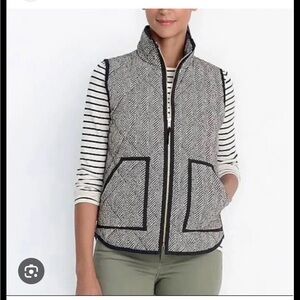 J Crew Down Vest Black Herringbone Full Zip Quilted Puffer
